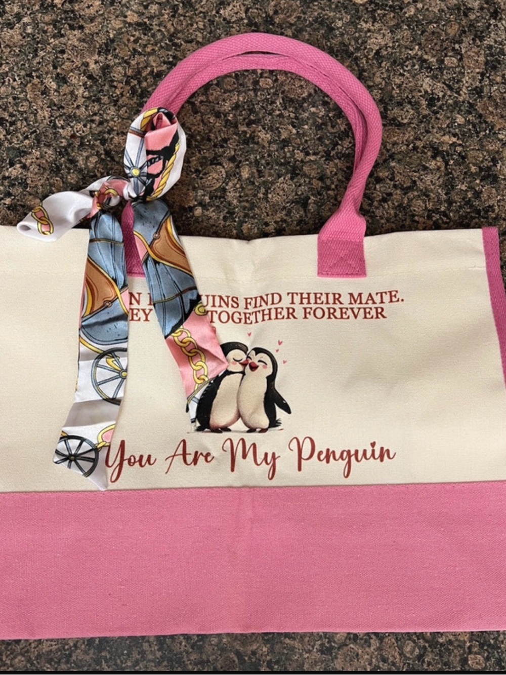 You Are My Penguin Pink & Cream Canvas Tote
